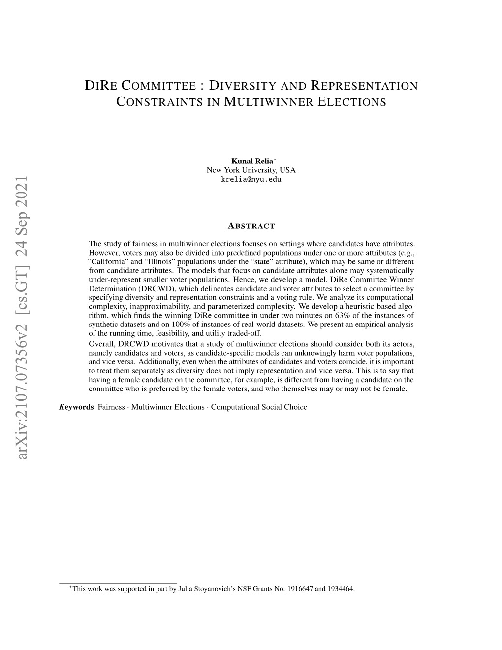 Dire Committee: Diversity and Representation Constraints In