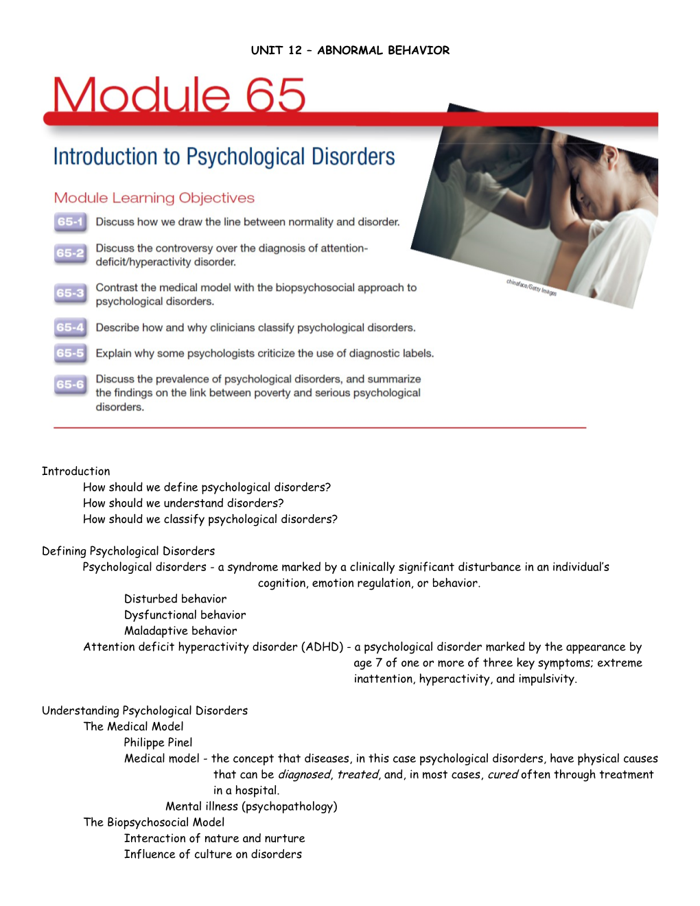 Unit 12 Abnormal Behavior