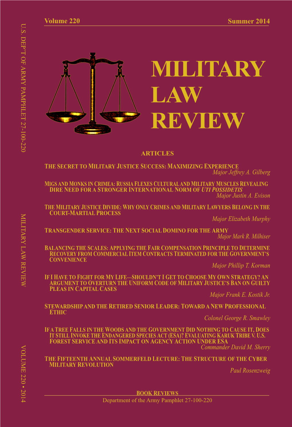 MILITARY LAW REVIEW VOLUME 220 • 2014 Volume 220 Summer 2014