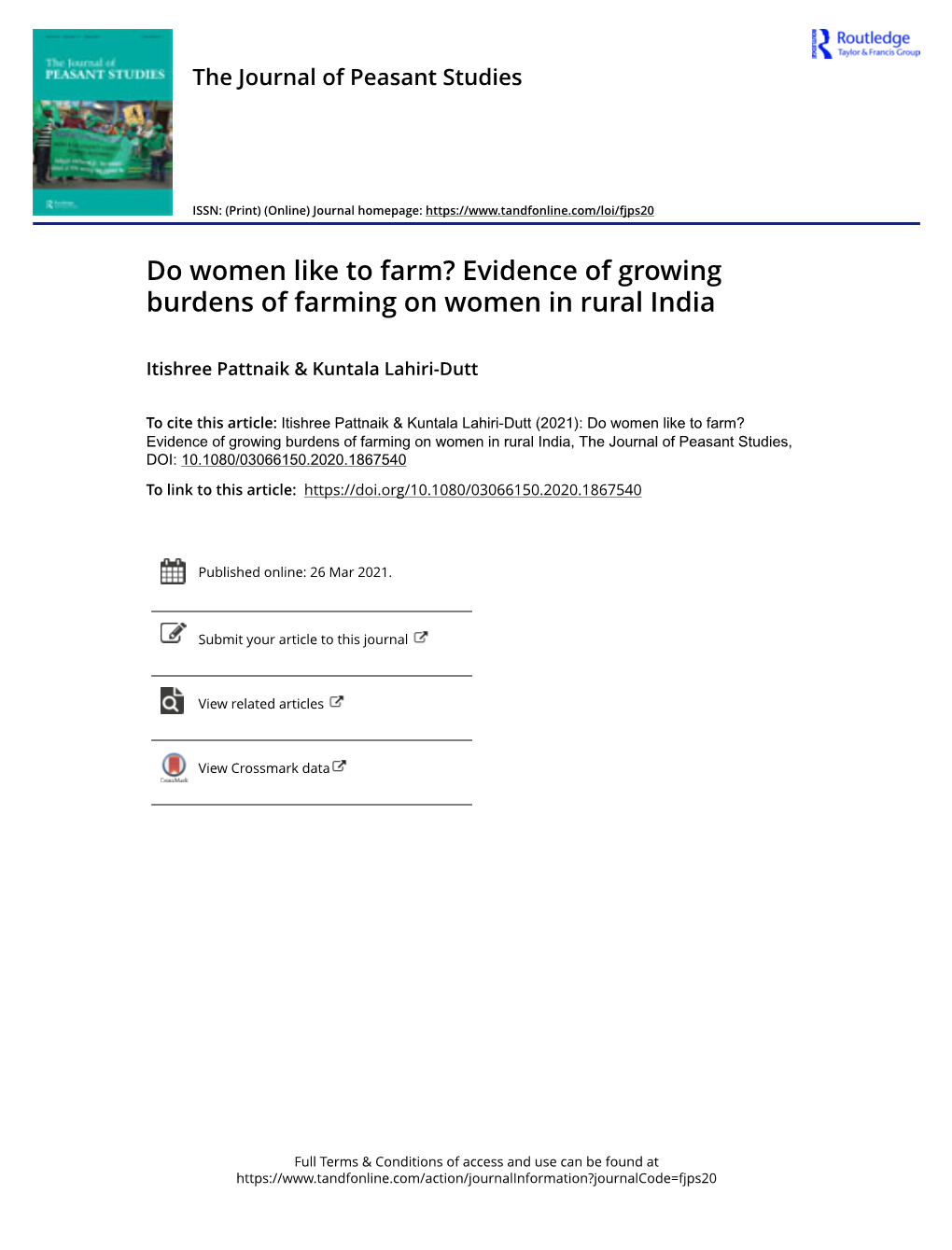 Evidence of Growing Burdens of Farming on Women in Rural India