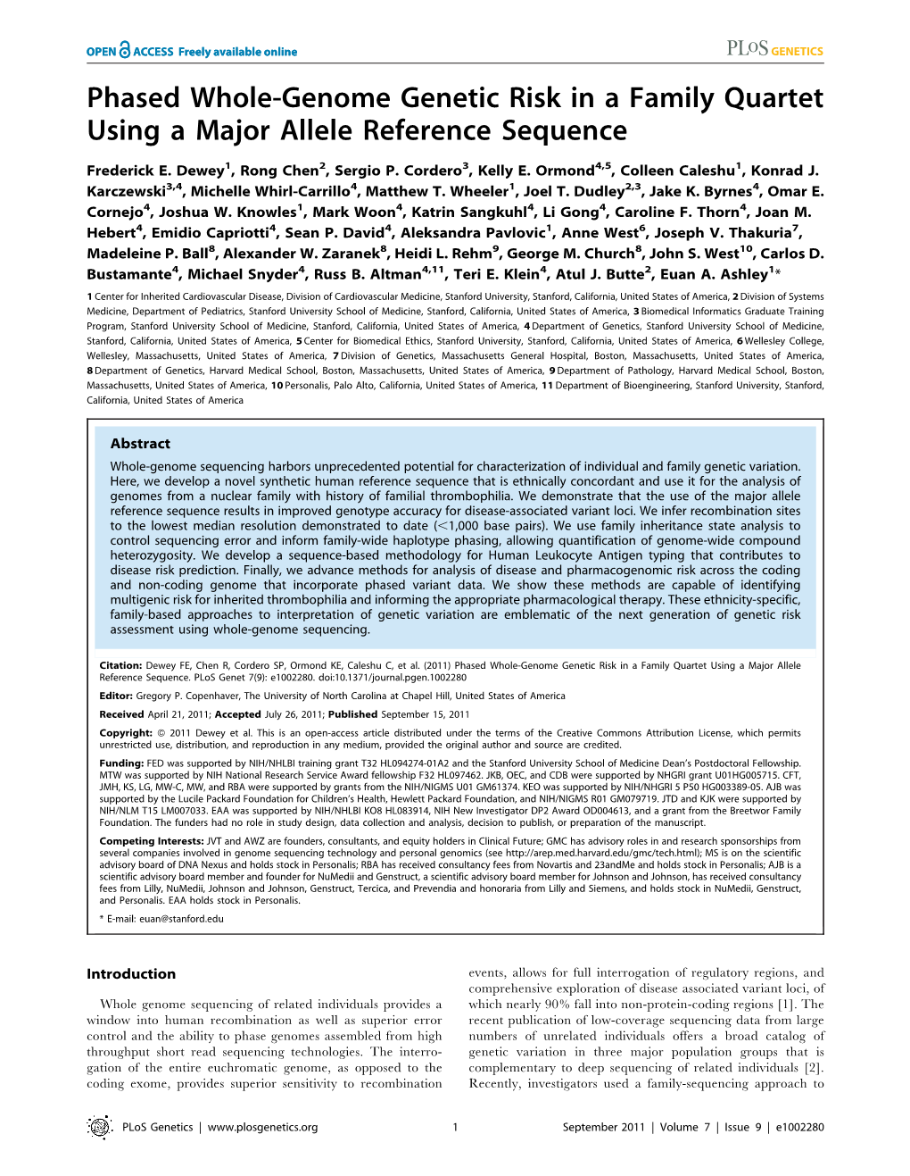 Phased Whole-Genome Genetic Risk in a Family Quartet Using a Major Allele Reference Sequence