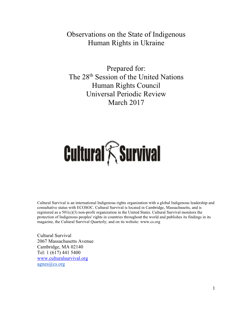 Observations on the State of Indigenous Human Rights in Ukraine