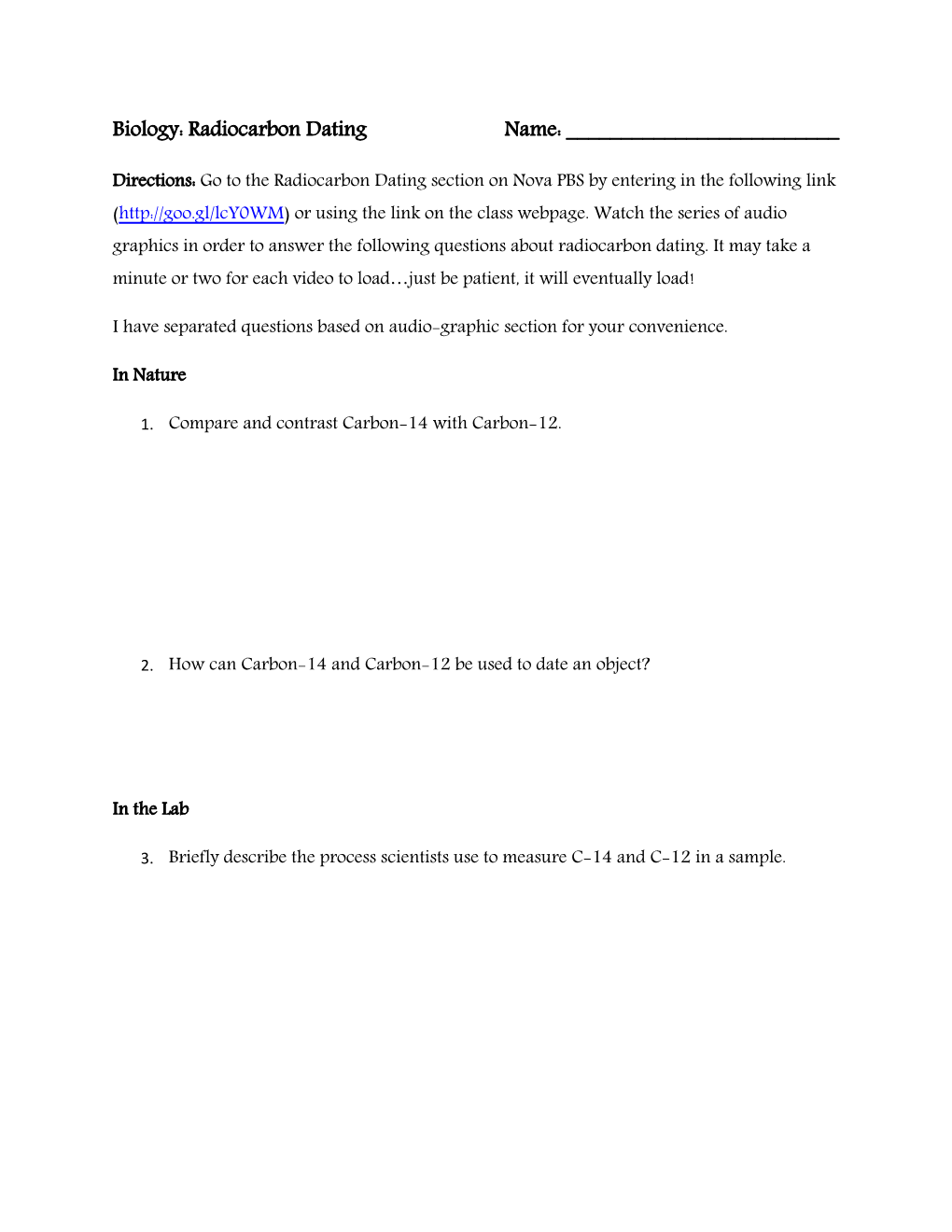 Biology: Radiocarbon Dating Name: ______