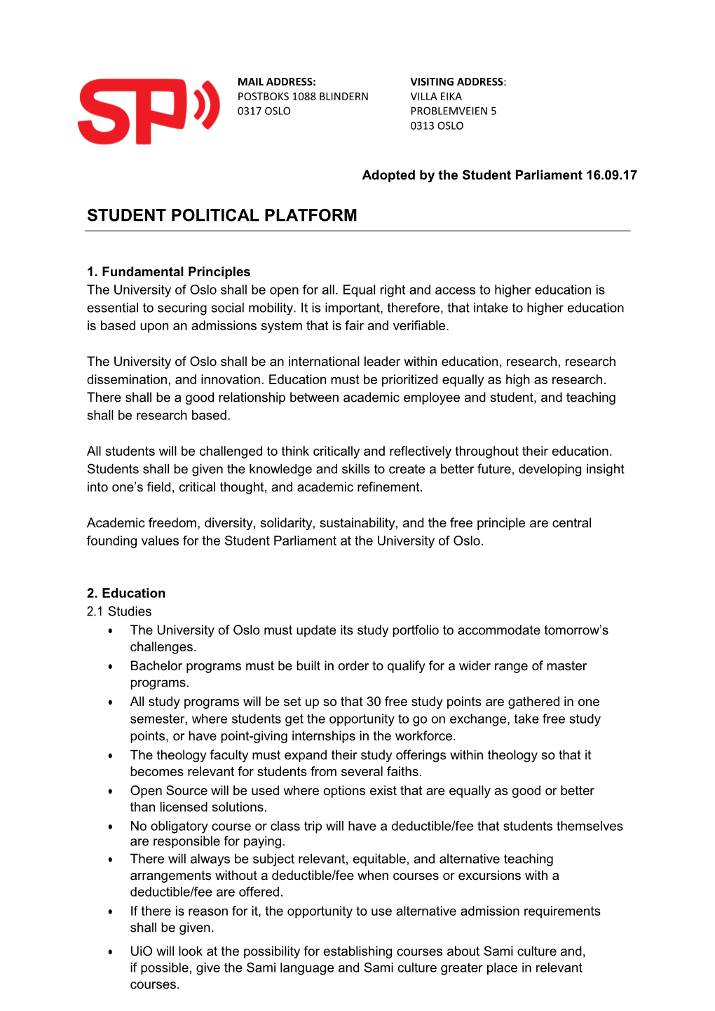 Student Political Platform