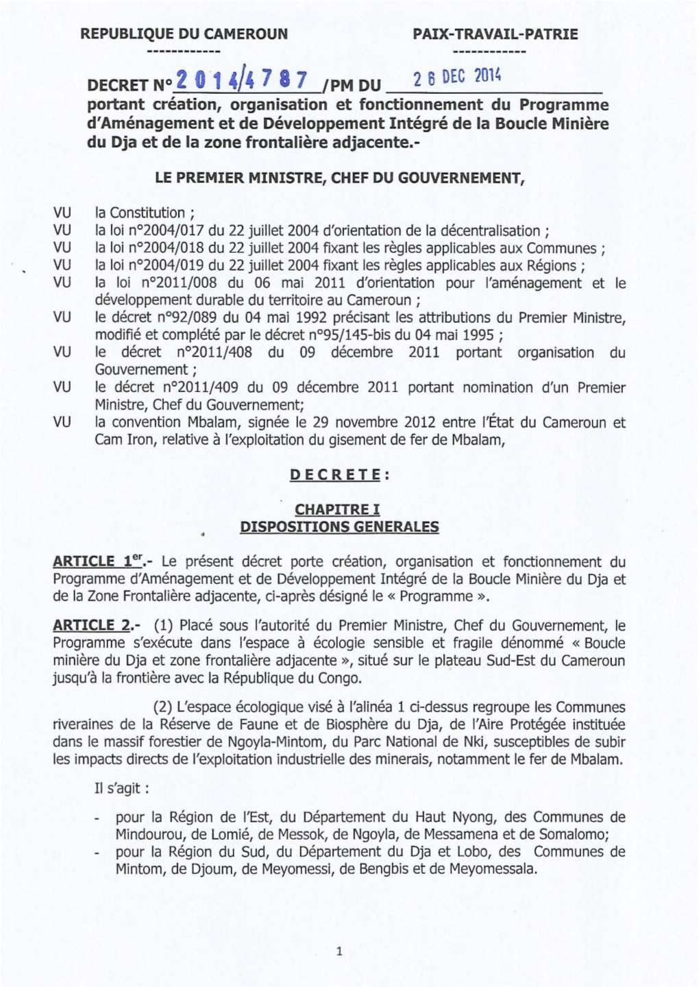 DECRET N° 2 011T/1T 7 8 7 /PM DU