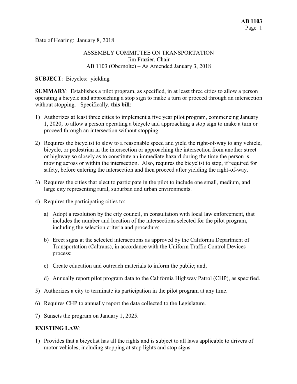 Assembly Bill Policy Committee Analysis