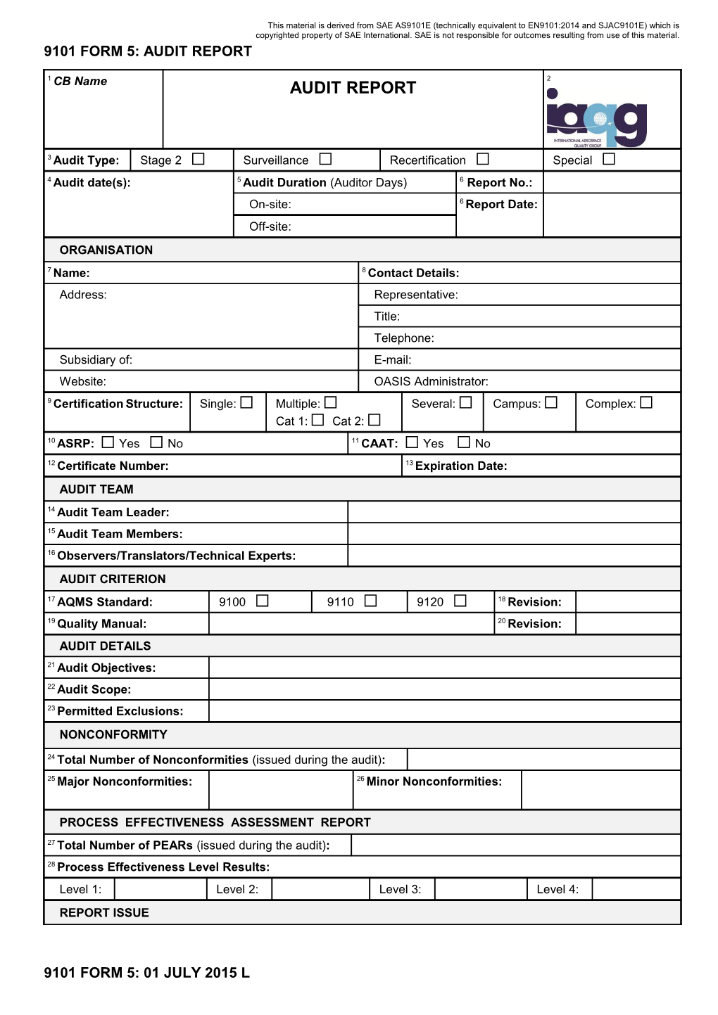 9101 Form 5: Audit Report