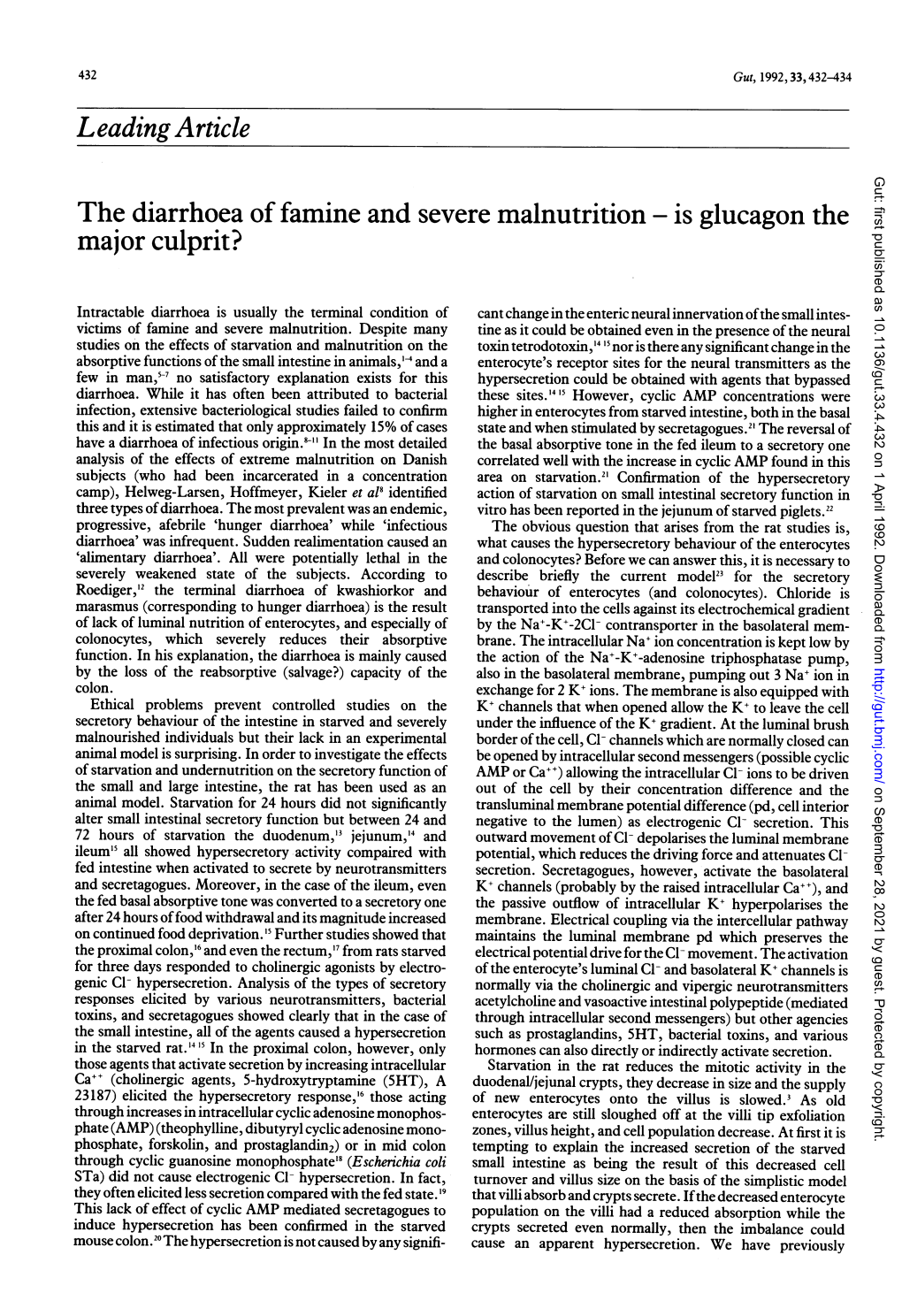 Leadingarticle Gut: First Published As 10.1136/Gut.33.4.432 on 1 April 1992