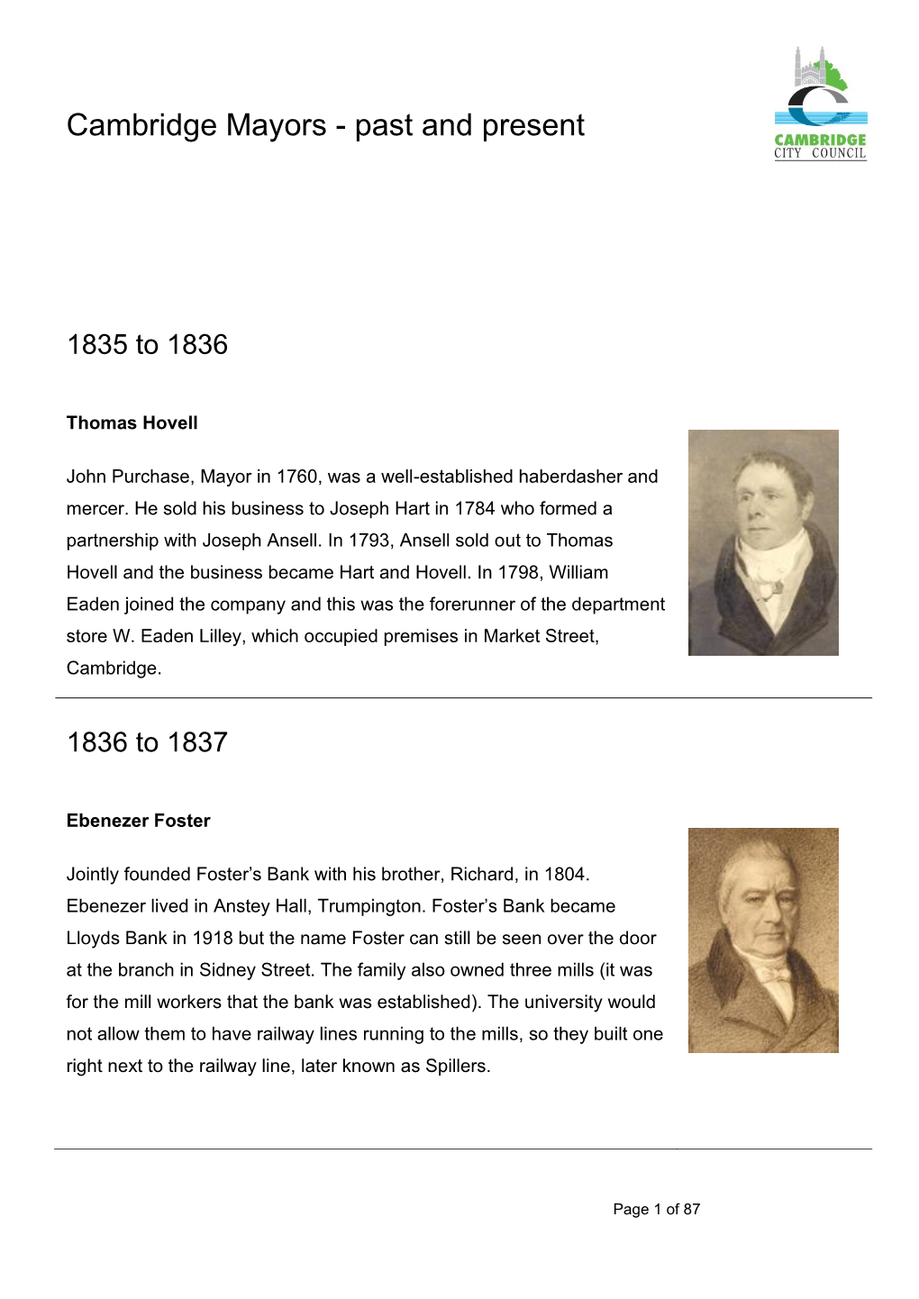 Cambridge Mayors - Past and Present