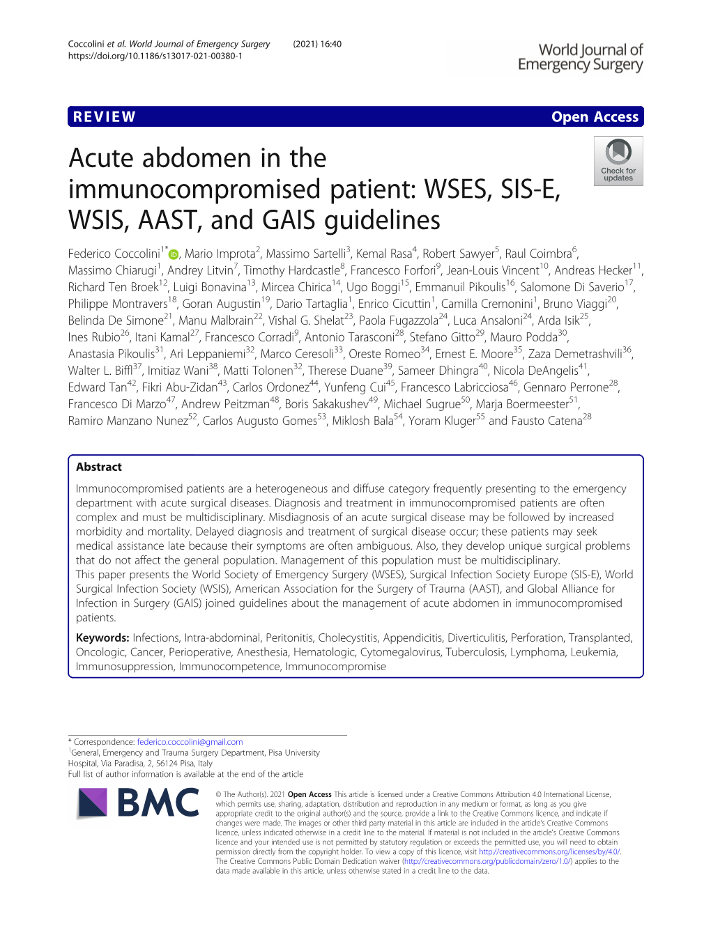 WSES, SIS-E, WSIS, AAST, and GAIS Guidelines