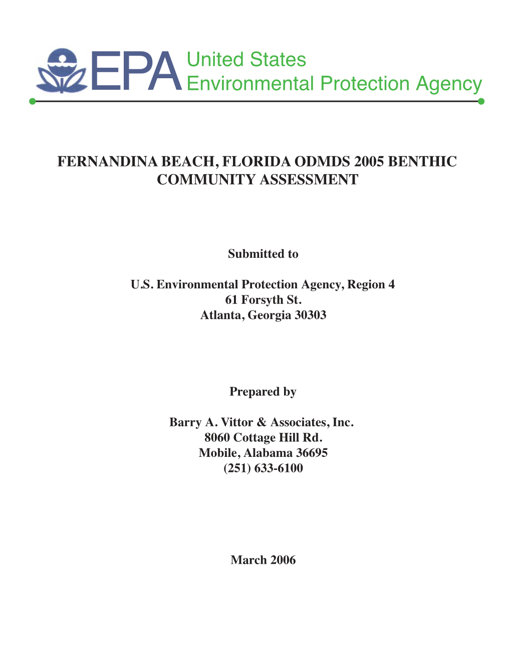 Fernandina Beach, Florida Odmds 2005 Benthic Community Assessment