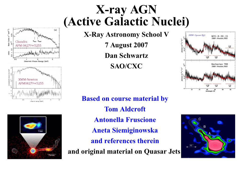 X-Ray AGN (Active Galactic Nuclei) X-Ray Astronomy School V 7 August 2007 Dan Schwartz SAO/CXC