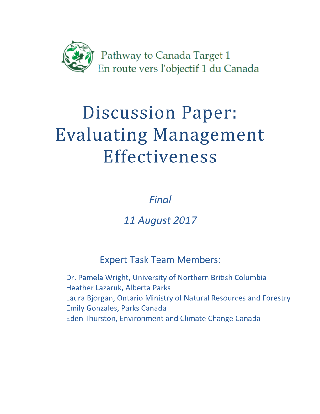 Discussion Paper: Evaluating Management Effectiveness