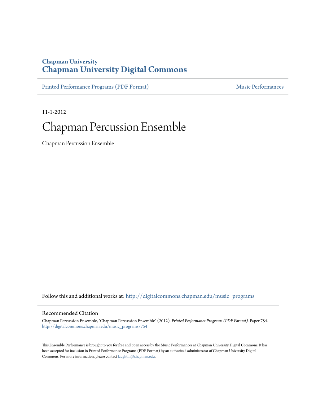 Chapman Percussion Ensemble Chapman Percussion Ensemble
