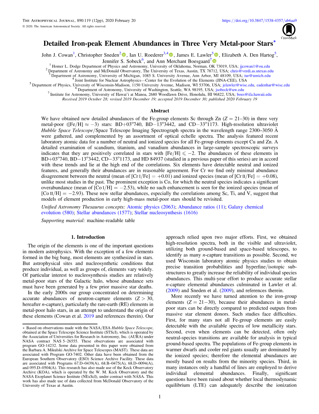 Detailed Iron-Peak Element Abundances in Three Very Metal-Poor Stars*