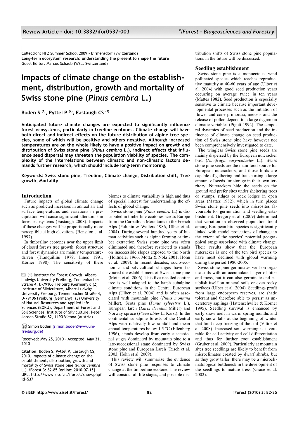 Impacts of Climate Change on the Establishment, Distribution, Growth