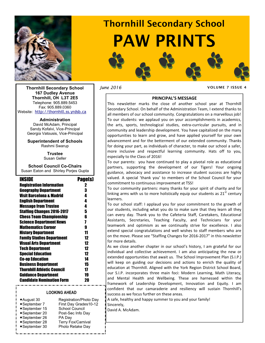 Thornhill Secondary School PAW PRINTS