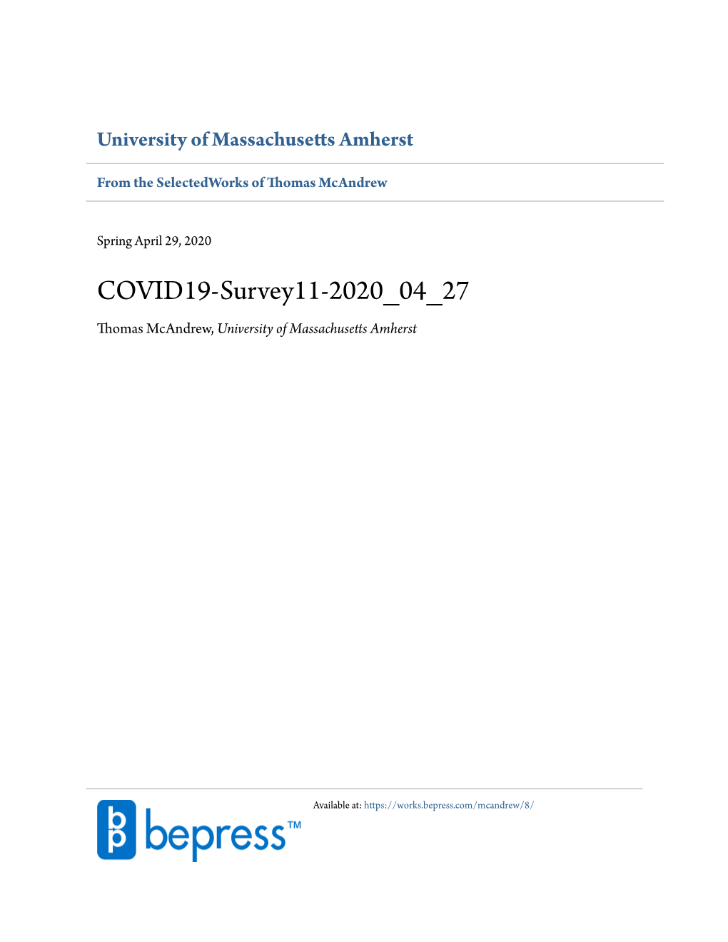 COVID19-Survey11-2020 04 27 Thomas Mcandrew, University of Massachusetts Amherst