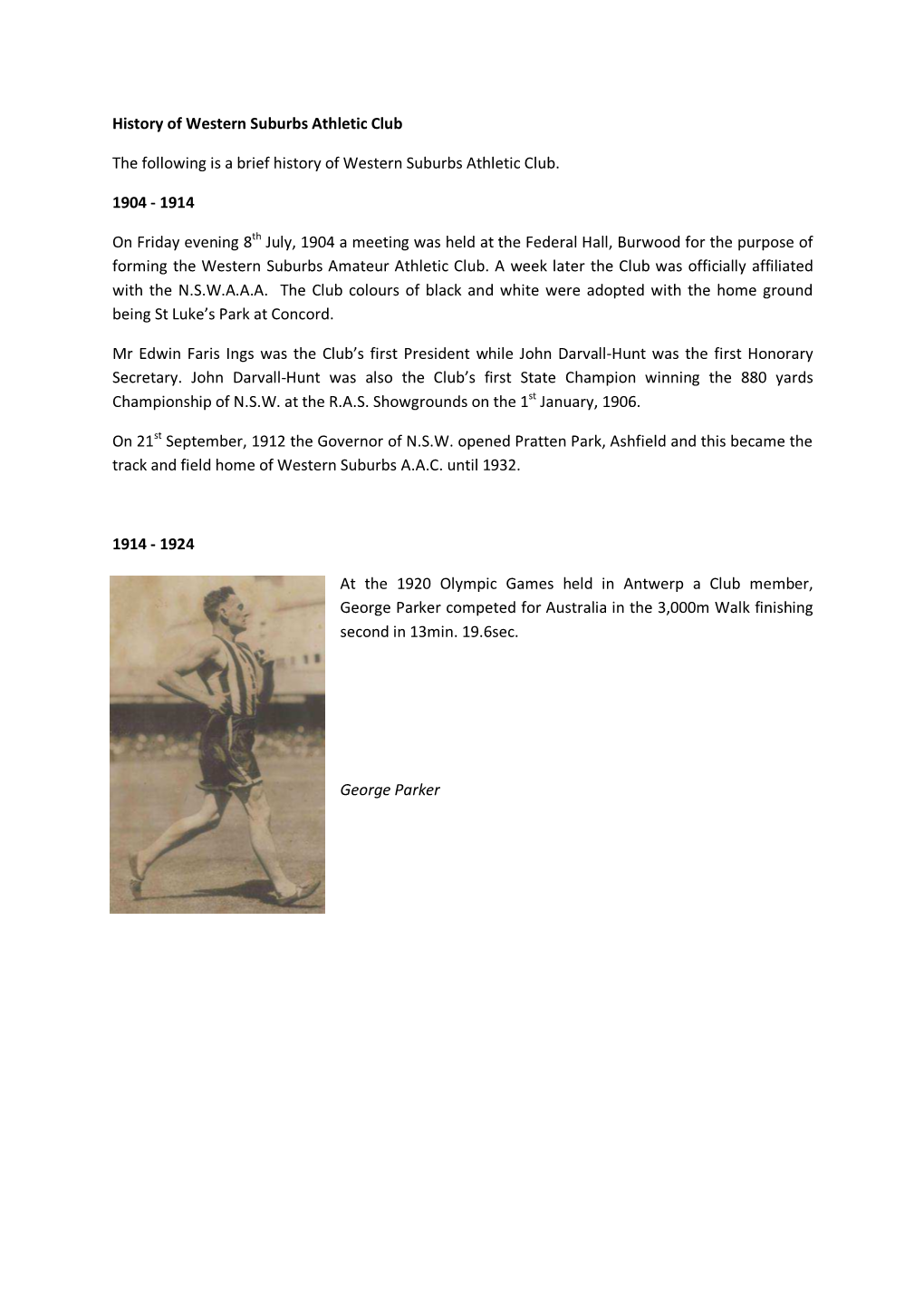 Western Suburbs Athletic Club History 20131126.Docx