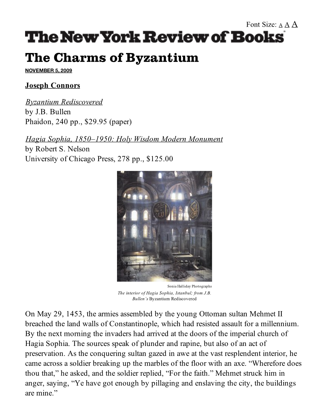 The Charms of Byzantium NOVEMBER 5, 2009