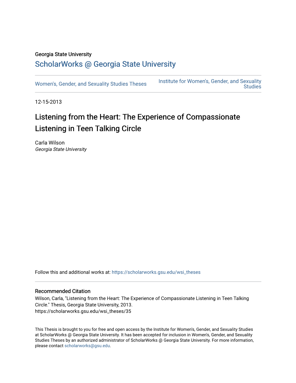 The Experience of Compassionate Listening in Teen Talking Circle