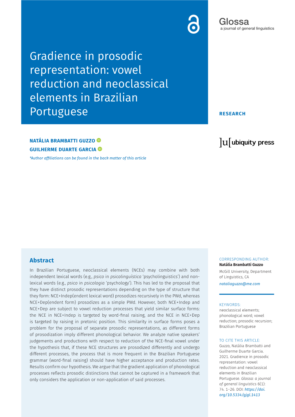 Gradience in Prosodic Representation: Vowel Reduction and Neoclassical Elements in Brazilian Portuguese RESEARCH