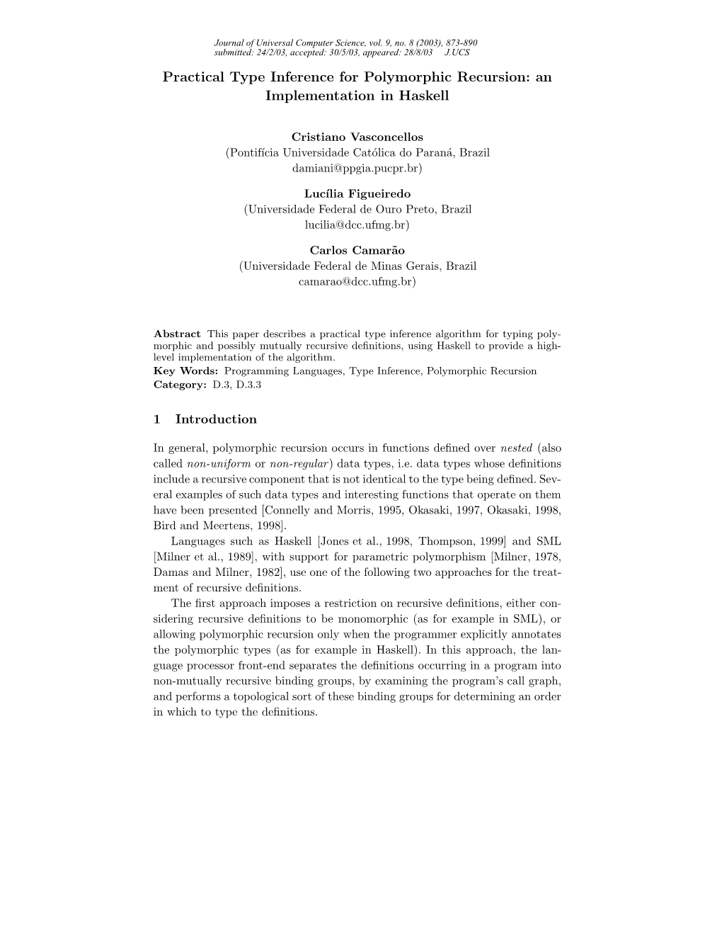 Practical Type Inference for Polymorphic Recursion: an Implementation in Haskell