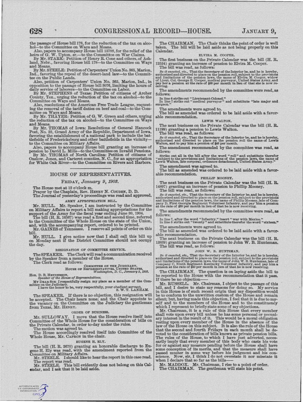 CONGRESSIONAL RECORD-HOUSE. J ANU.A.RY 9, the Passage of House Bill178, for the Reduction of the Tax on Alco­ · the CHAIRMAN