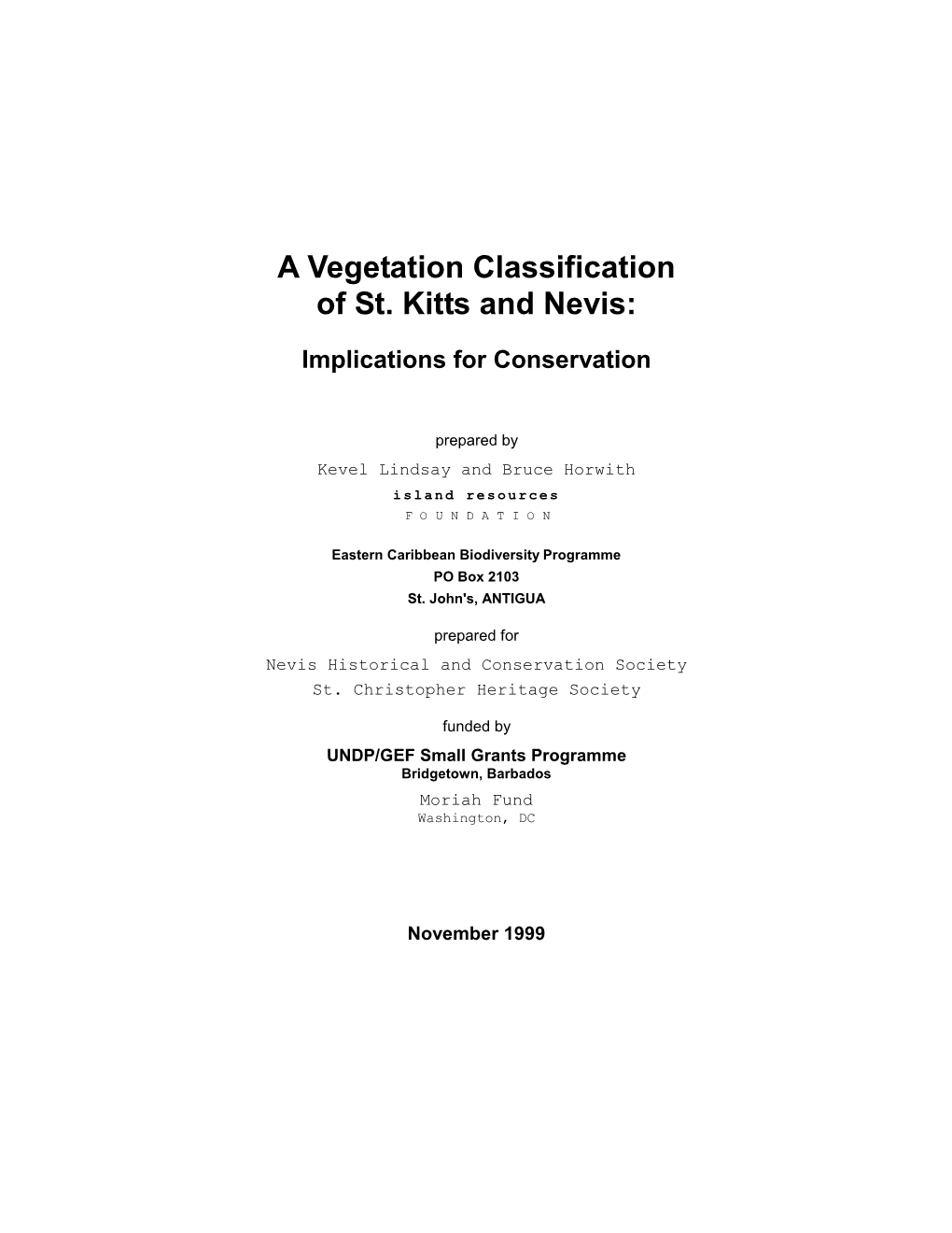 A Vegetation Classification of St. Kitts and Nevis