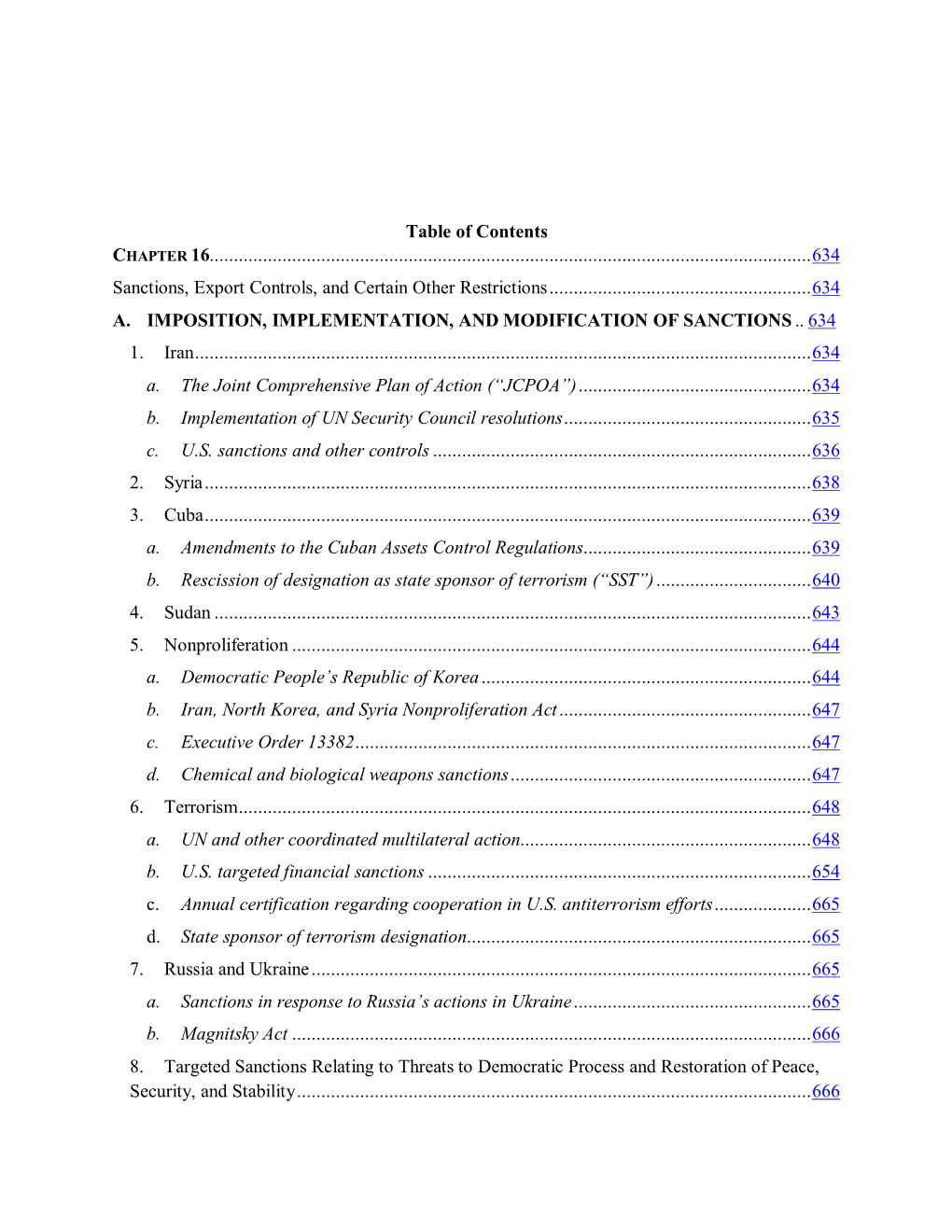 CHAPTER 16 Sanctions, Export Controls, and Certain Other