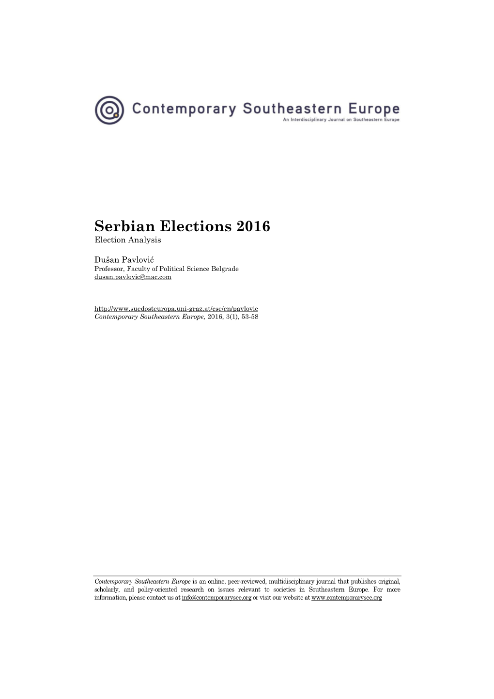 Serbian Elections 2016 Election Analysis