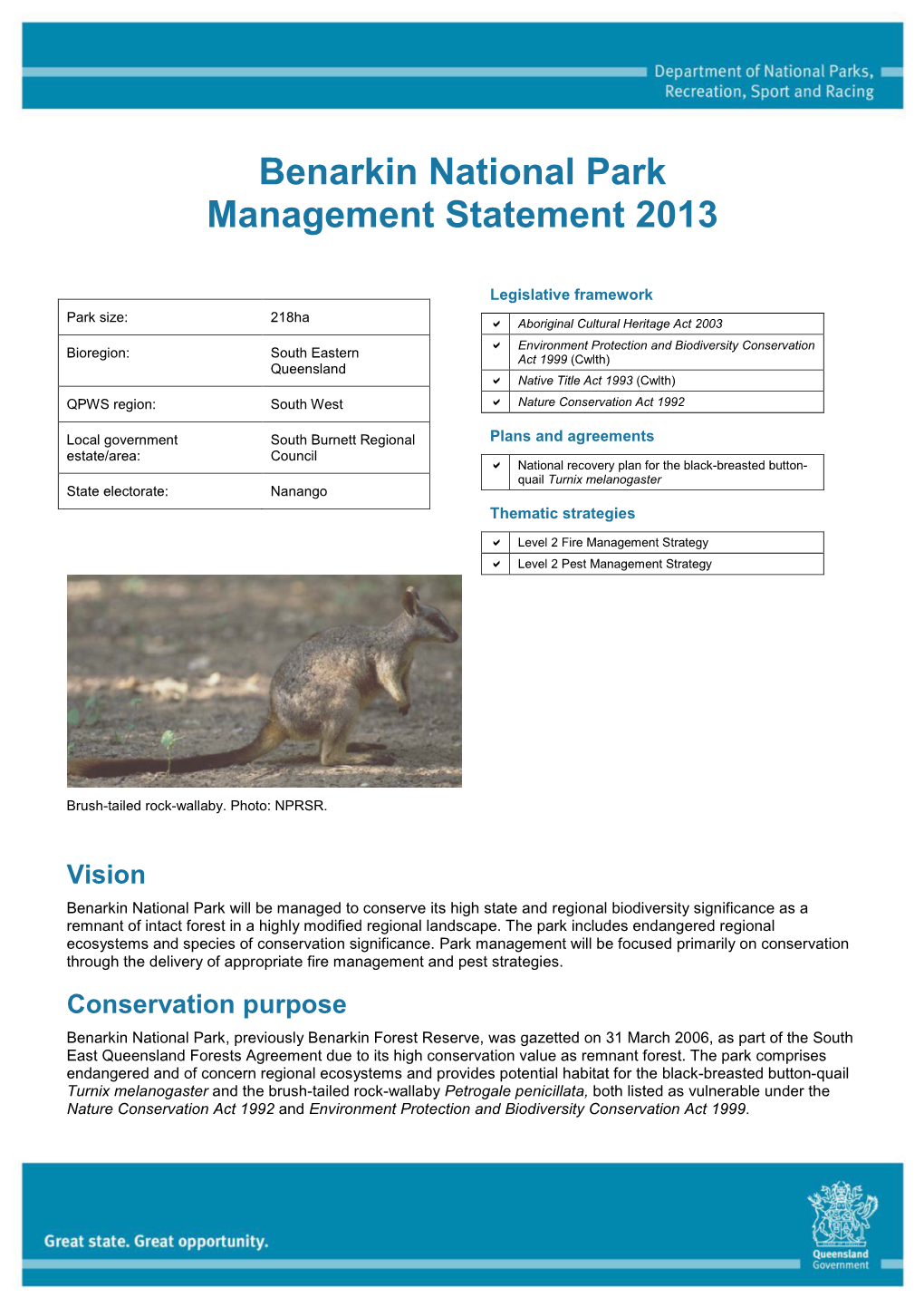 Benarkin National Park Management Statement 2013