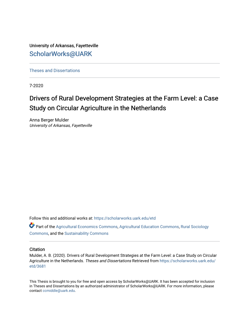 Drivers of Rural Development Strategies at the Farm Level: a Case Study on Circular Agriculture in the Netherlands