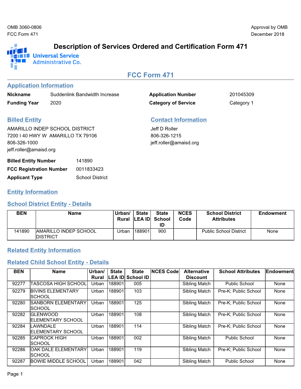 Description of Services Ordered and Certification Form 471 FCC Form