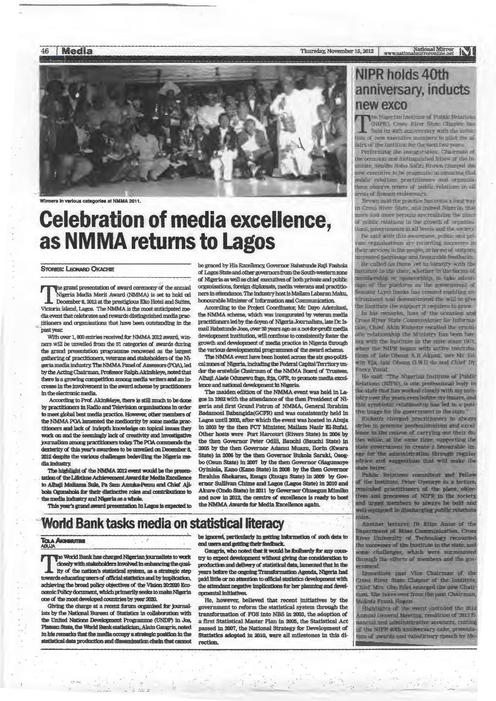 Celebration of Media Excellence, As NMMA Returns to Lagos