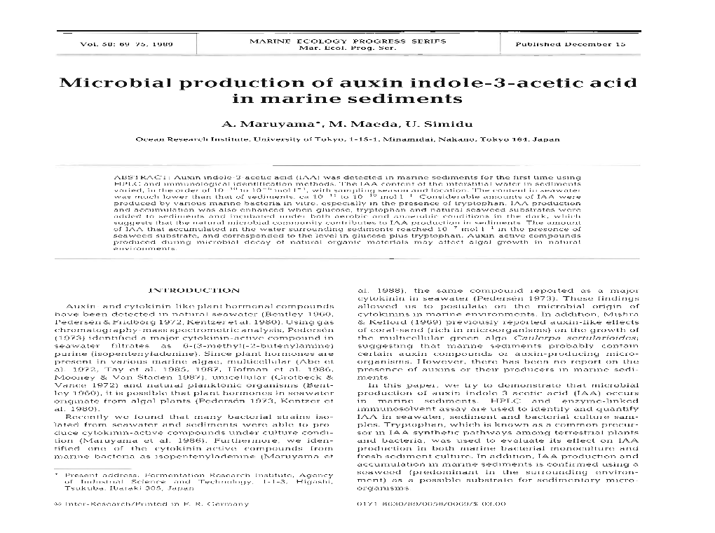 Microbial Production of Auxin Indole-3-Acetic Acid in Marine Sediments