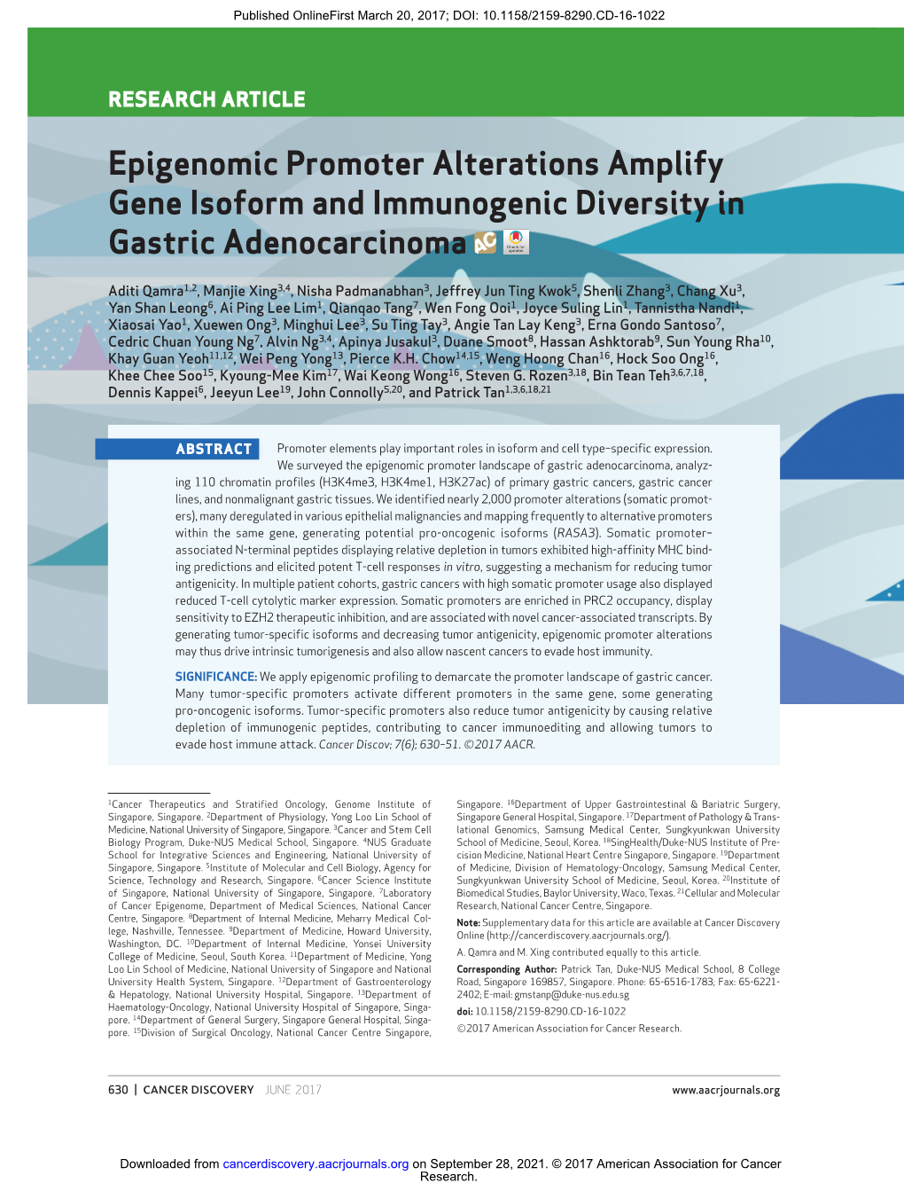 Epigenomic Promoter Alterations Amplify Gene Isoform and Immunogenic Diversity in Gastric Adenocarcinoma