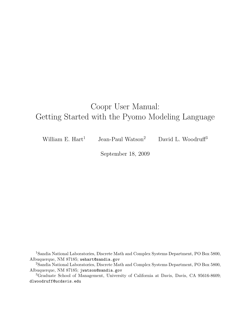 Coopr User Manual: Getting Started with the Pyomo Modeling Language