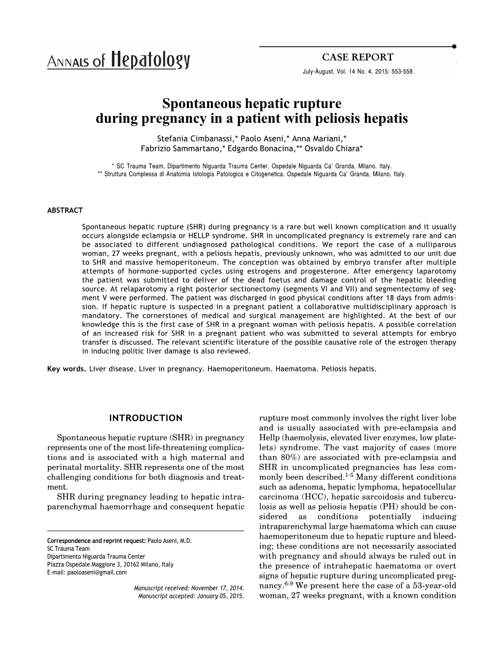 Spontaneous Hepatic Rupture During Pregnancy in a Patient with Peliosis Hepatis