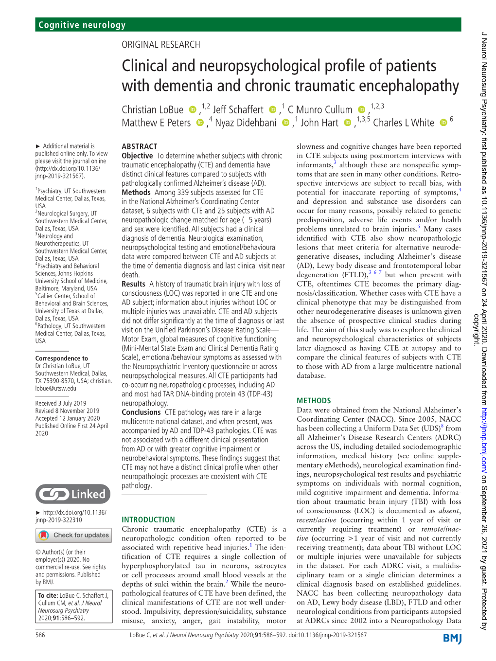 Clinical and Neuropsychological Profile of Patients with Dementia