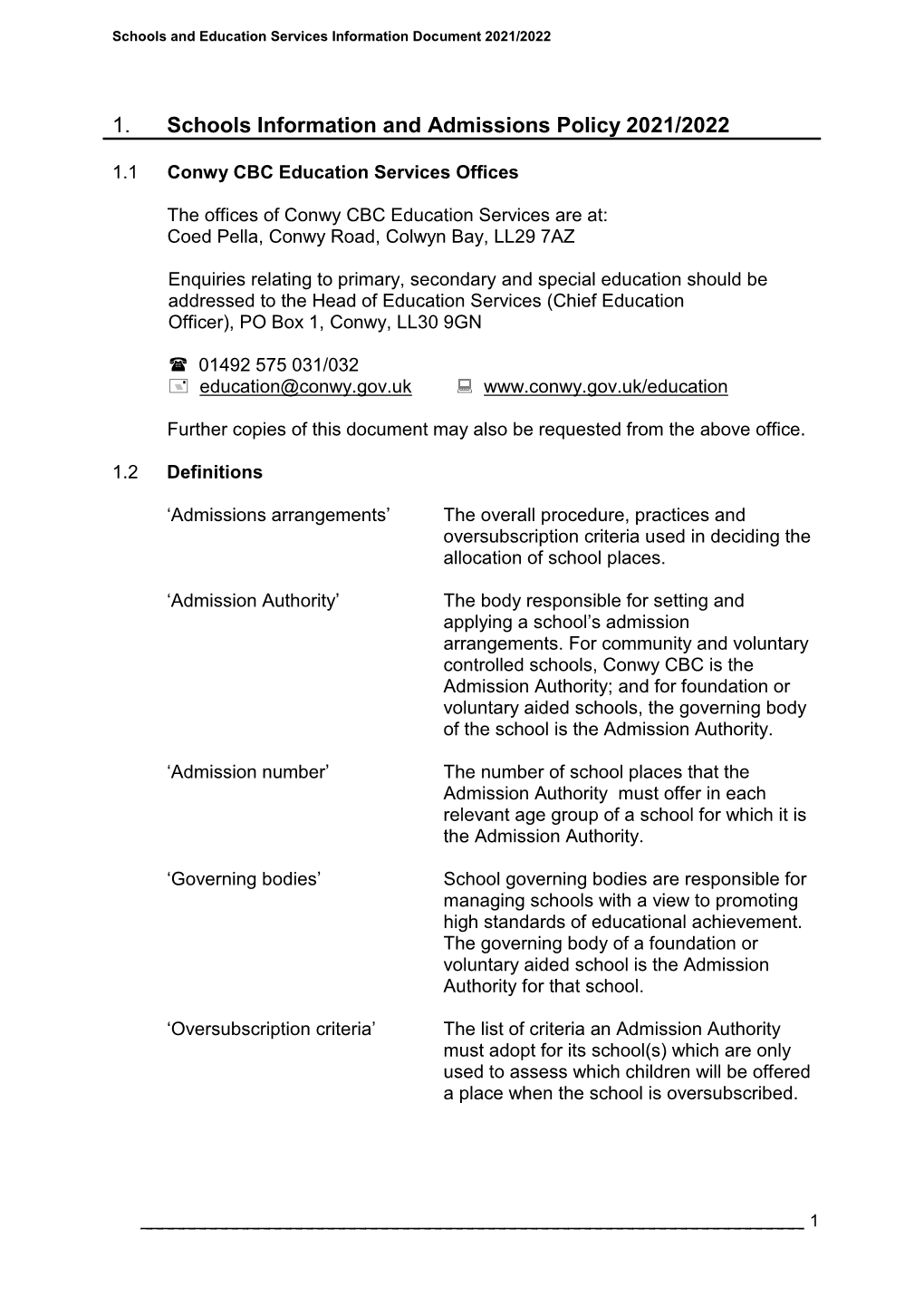 Admissions Policy 2021/2022