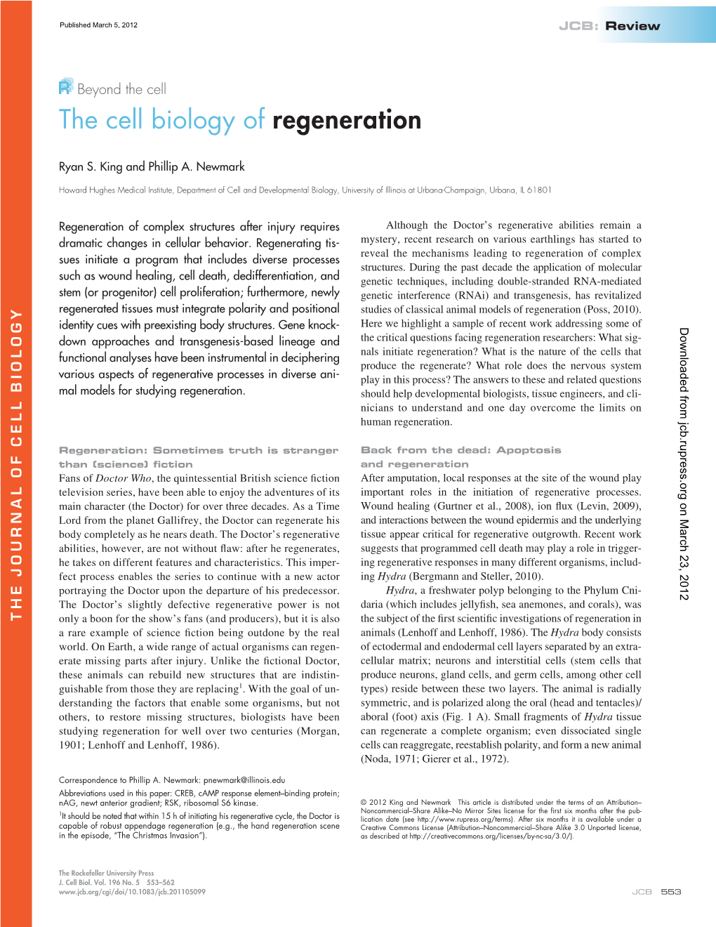 The Cell Biology of Regeneration