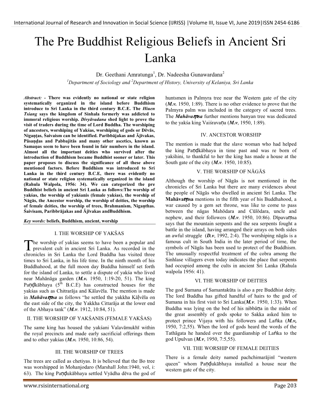 The Pre Buddhist Religious Beliefs in Ancient Sri Lanka