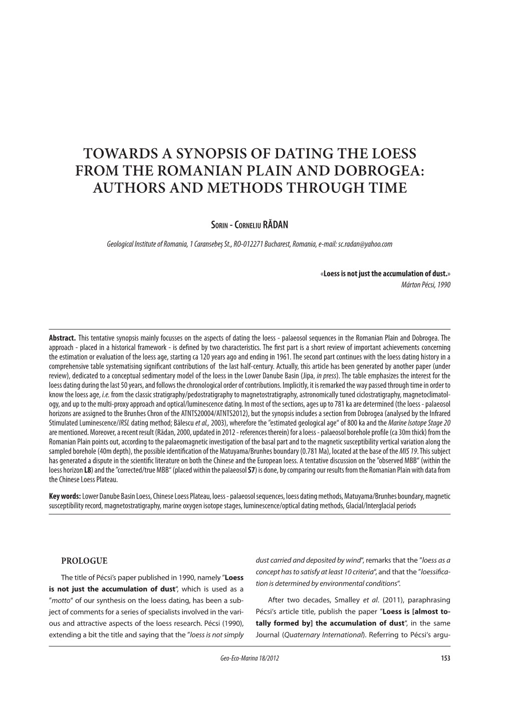 Towards a Synopsis of Dating the Loess from the Romanian Plain and Dobrogea: Authors and Methods Through Time