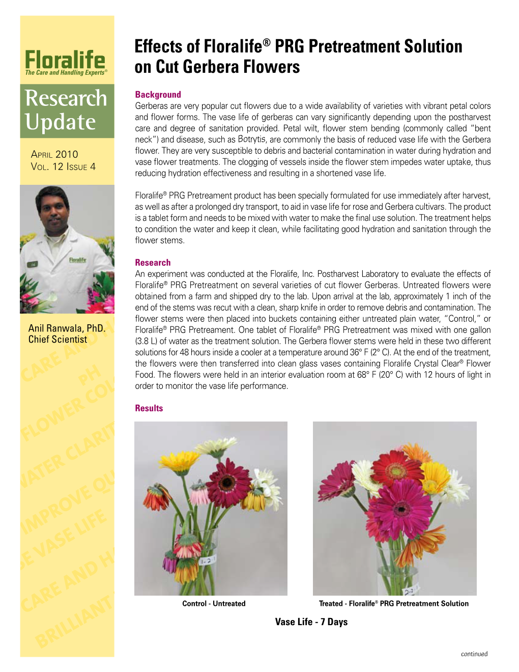 Effects of Floralife® PRG Pretreatment Solution on Cut Gerbera Flowers