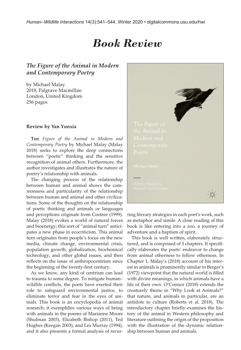 Book Review: the Figure of the Animal in Modern and Contemporary Poetry