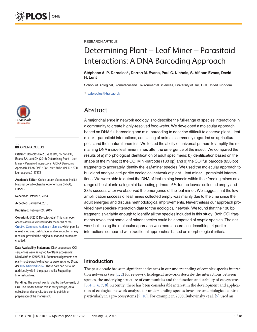 Determining Plant–Leaf Miner–Parasitoid Interactions: a DNA
