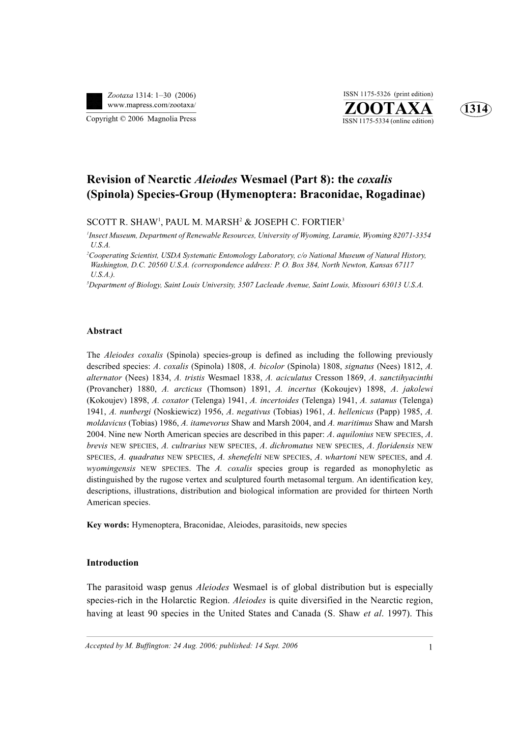 Zootaxa: Revision of Nearctic Aleiodes Wesmael (Part 8): The