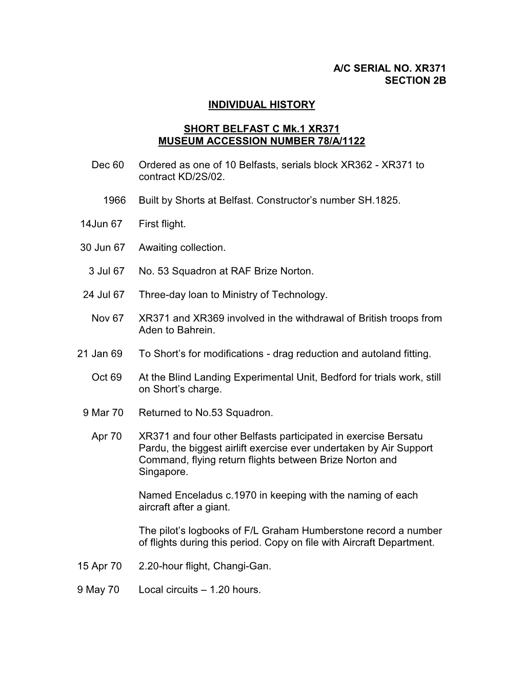 A/C Serial No. Xr371 Section 2B
