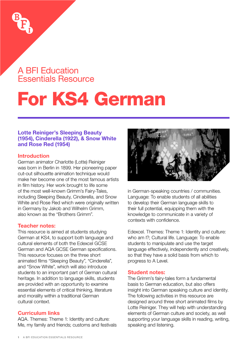 A BFI Education Essentials Resource for KS4 German